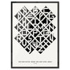 Black and white geometric art print with text on a white background
