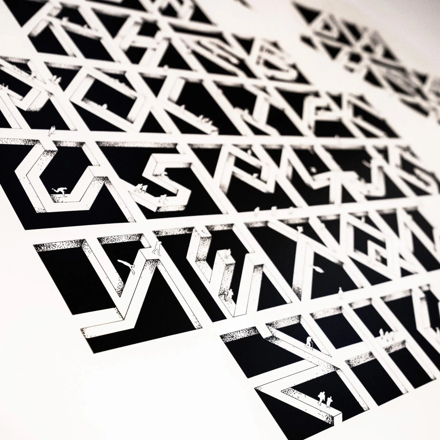 Black and white geometric pattern on a white background