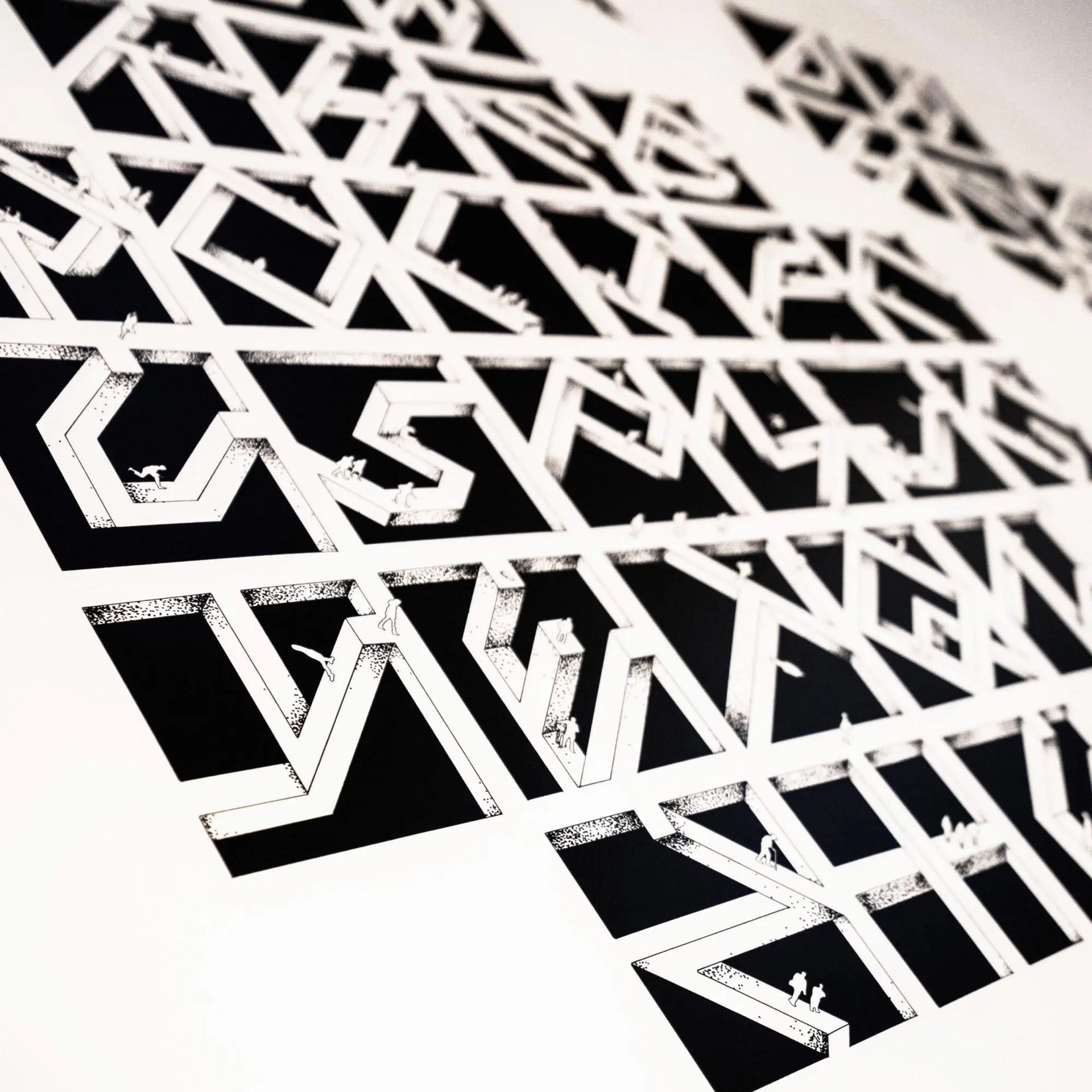 Black and white geometric pattern on a white background