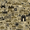Detailed close-up of antique New Delhi map art print showing iconic landmarks like India Gate and Connaught Place — vintage sepia architectural illustration by Alfalfa New York.