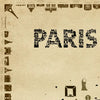 Poster with 'Paris is' text made from cut-out city elements on a beige background