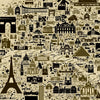 Pattern of Parisian landmarks and icons on a beige background