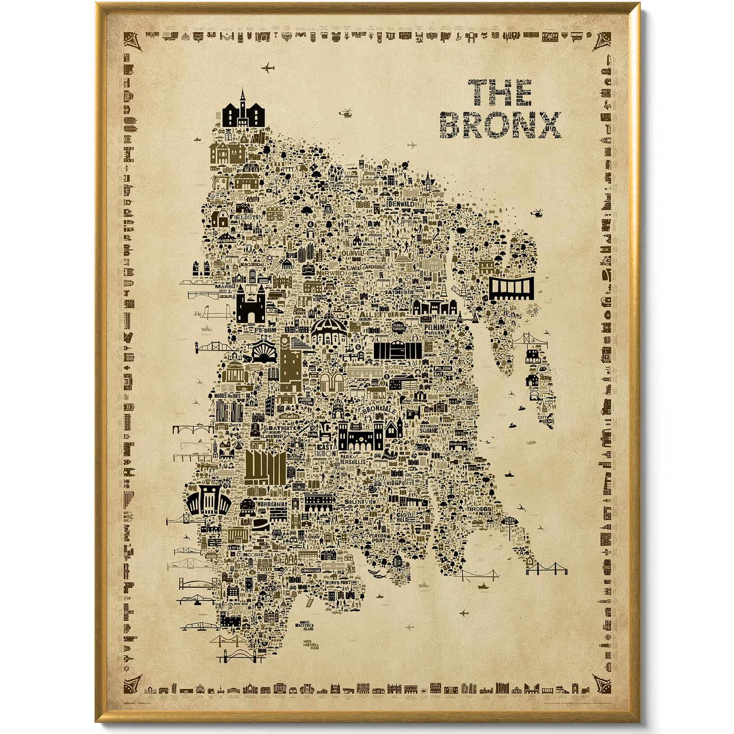 Map of The Bronx with text design on a beige background