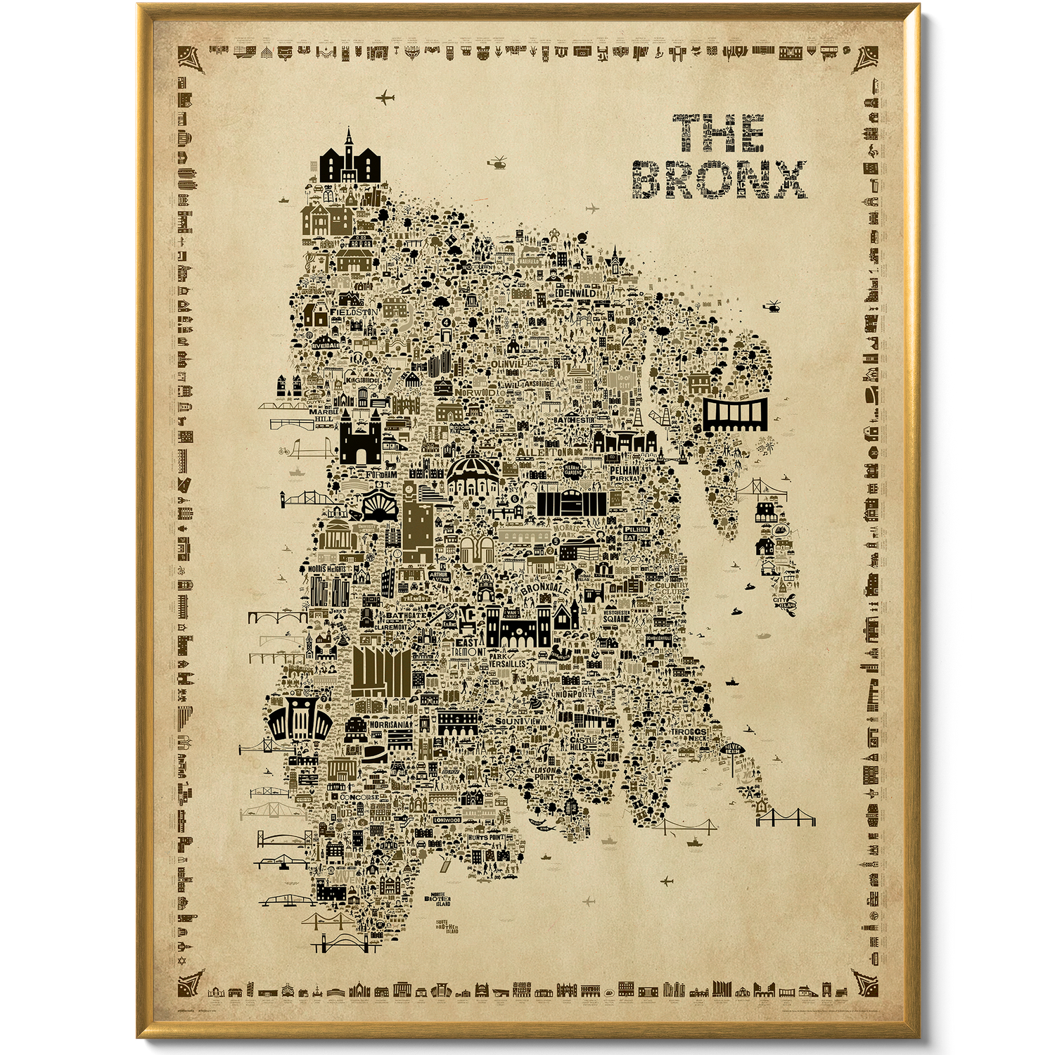 Map of The Bronx with text design on a beige background