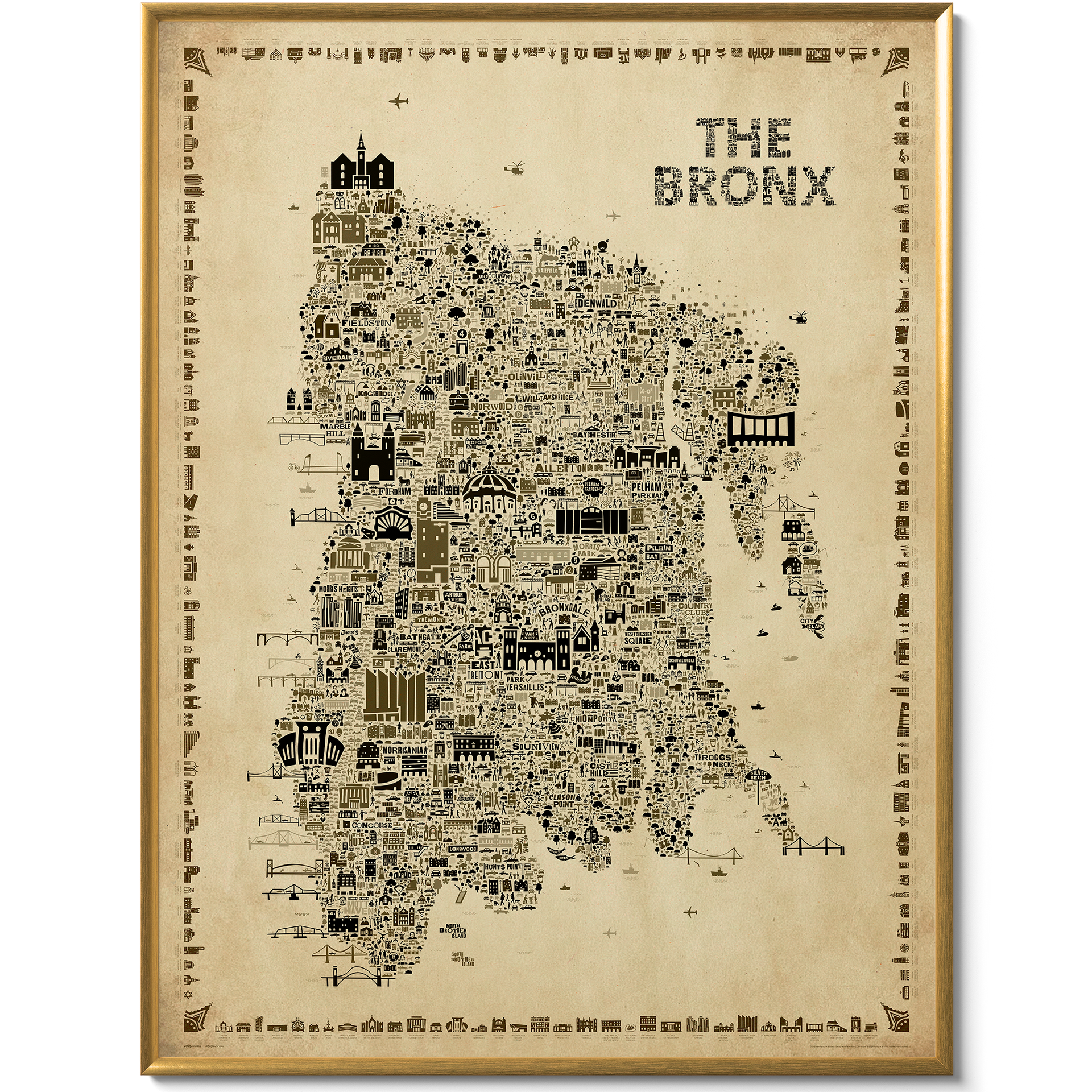 Map of The Bronx with text design on a beige background