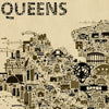 Iconic Queens antique edition illustrated map poster with hundreds of detailed landmarks including Unisphere, Pepsi Cola sign, Astoria, College Point and Flushing in vintage sepia tones
