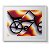 East LA Lowrider Bike, a signed and numbered screenprint in a white frame: a black lowrider bike with a banana seat rides through rippling bands of magenta, orange, marigold, lilac, and gray
