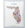 Colorful map of Florida with various icons on a white background