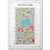 Colorful illustrated Central Park map art print featuring iconic landmarks, lakes, and greenery — modern wall art designed in a detailed, vibrant style by Alfalfa New York.