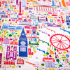 Colorful pattern of London landmarks on a white background