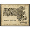 Iconic Massachusetts antique map poster in black frame clean gallery style wall art Bay State travel artwork print