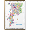 Colorful Mumbai city map art print framed in natural oak wood — premium modern wall decor featuring iconic landmarks, available at Alfalfa New York.
