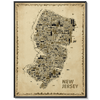 Iconic New Jersey Antique Edition vintage sepia map poster in a sleek black gallery frame featuring more than 600 hand-drawn landmarks, cities, architecture, parks, and cultural icons. Elegant old-world wall art, Garden State travel map artwork, designer home décor, collectible New Jersey print, unique NJ gift, and timeless souvenir.