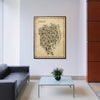Iconic Tokyo Antique map poster displayed in an elegant corporate lobby with black leather seating and minimalist décor