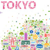 Detailed close-up of northwest Tokyo map poster featuring Ikebukuro, Sugamo, Takadanobaba, and typographic TOKYO title composed of tiny illustrated icons