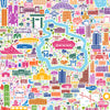 Close-up detail of Iconic Tokyo map poster showing Imperial Palace, Chiyoda Ward, Shinjuku, Shibuya, Akihabara, and historic Edo Castle grounds in an intricate illustrated city map