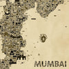 Close-up of Mumbai antique map poster showing detailed icons forming typography and city landmarks