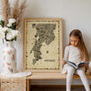 Mumbai antique map poster styled in a calm nursery with soft neutral decor and natural textures