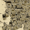 Detailed close-up of Mumbai antique map showing dense illustrated icons of neighborhoods and landmarks