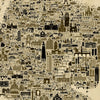 Close-up of the Iconic New Jersey Antique Edition showing intricate illustrations of Newark, Elizabeth, Princeton, Hoboken, Trenton, Paterson, bridges, churches, universities, historic buildings, and architectural landmarks. Vintage sepia map artwork with exceptional detail and collectible old-world design.