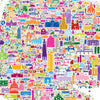 Close-up of colorful New Jersey city map art print featuring Newark, Hoboken, Edison, and Trenton landmarks — detailed wall art design by Alfalfa New York.