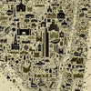 Close-up detail of the Iconic New York State Antique Map Poster showing Albany, Troy, Utica, Schenectady, Saratoga Springs, the Catskills, Hudson Valley, historic buildings, parks, and cultural icons.