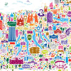Map of New York state filled with colorful icons representing various locations and landmarks.