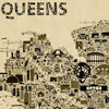 Detail of northwest Queens on the Iconic Antique Edition Poster featuring the Unisphere, Pepsi-Cola sign, Astoria, Jackson Heights, and bridges to Manhattan. A nostalgic illustrated map of New York.