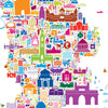 Colorful map of Paris with various landmarks and icons.
