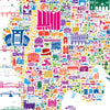 Colorful map of New York City with various icons and text labels on a white background