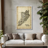 Iconic Staten Island Antique Edition displayed in a white frame above a contemporary sofa. Elegant vintage-inspired wall art for modern interiors and New York homes.