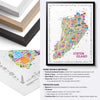 Framed colorful Staten Island map with frame design and materials information.