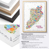 Colorful Staten Island map in a wooden frame with frame design and materials information.