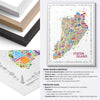 Framed colorful Staten Island map with frame design and materials information.