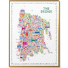 Colorful map of The Bronx with various icons on a white background