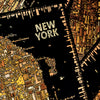 Map of New York City with detailed illustrations on a black background